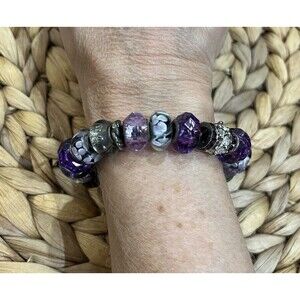 VTG Lampwork Art Glass Faceted Crystal Beaded Purple Beads Rare Artisan Foil